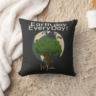 earth day everyday, go green, elegant art science cushion