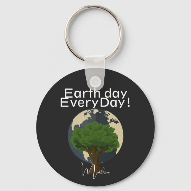 earth day everyday, go green, elegant art science key ring (Back)