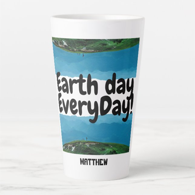 earth day everyday, go green, elegant art science latte mug (Front)