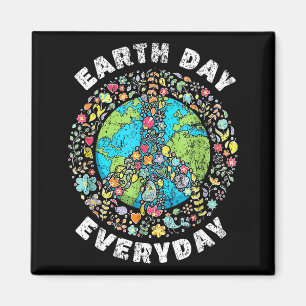 Earth day everyday peace sign floral planet men magnet