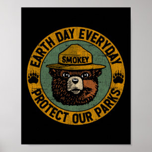 Earth Day Everyday Protect Our Parks Bear Vintage Poster