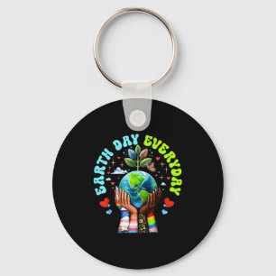 Earth Day Everyday Protect Our Planet Heart Hand Key Ring
