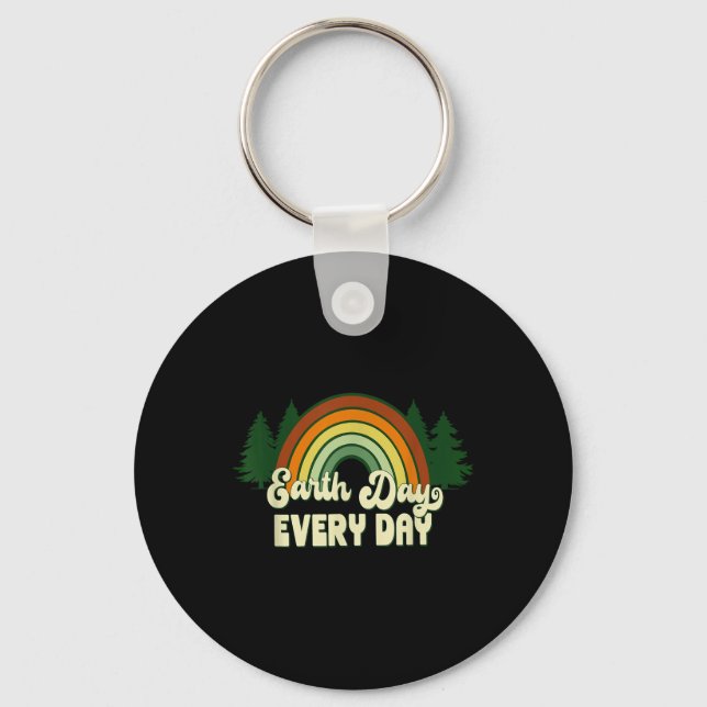 Earth Day Everyday Rainbow Pine Trees  Key Ring (Front)