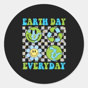 Earth day everyday recycle floral planet men women classic round sticker