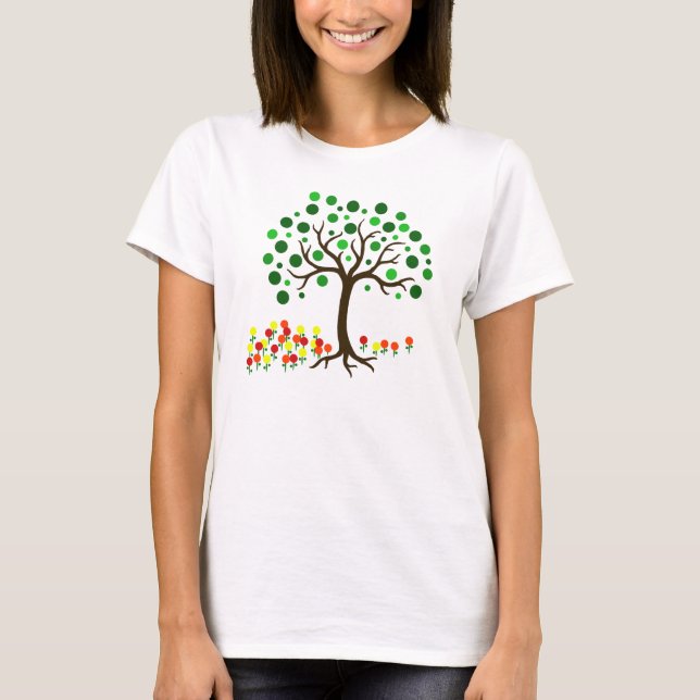 Earth Day Everyday Tree and Spring Flowers T-Shirt (Front)