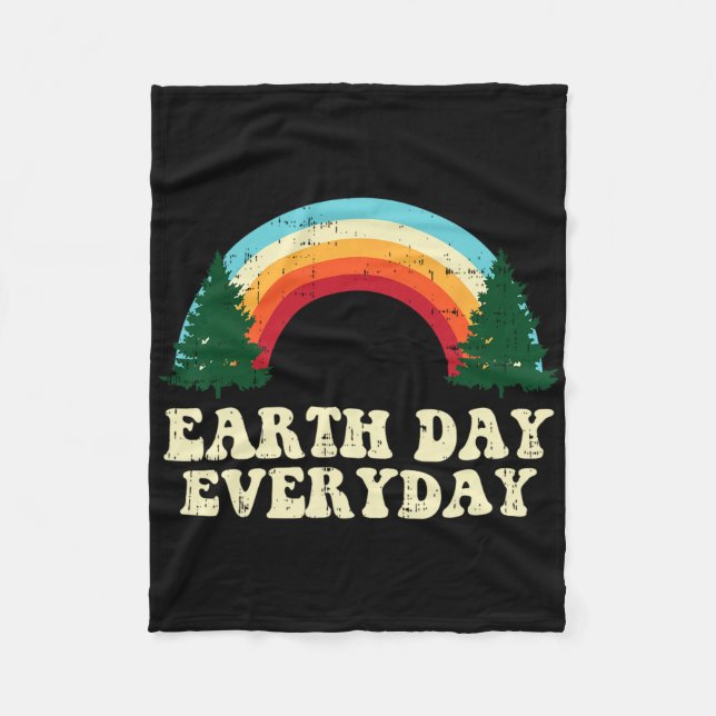 Earth Day Everyday Trees Rainbow Retro Environment Fleece Blanket (Front)