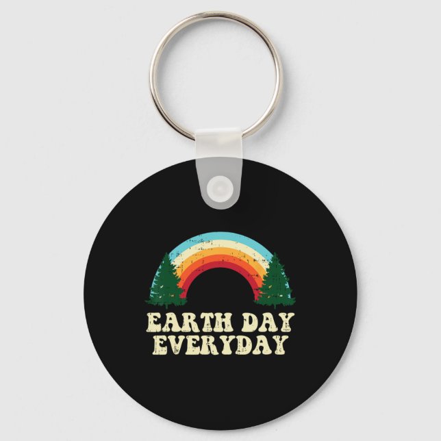 Earth Day Everyday Trees Rainbow Retro Environment Key Ring (Front)