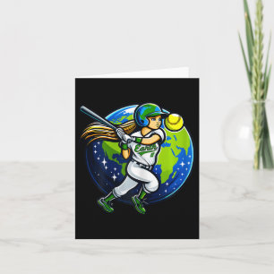 Earth Day Girl Playing Softball Sport Design For M Card