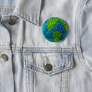 Earth Day Global Knit Crochet Hobby Ball of Yarn 6 Cm Round Badge
