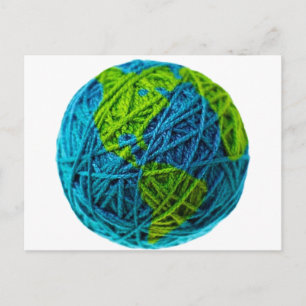 Earth Day Global Knit Crochet Hobby Ball of Yarn Postcard