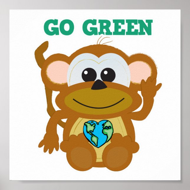 Earth Day Go Green monkey Goofkins Poster (Front)
