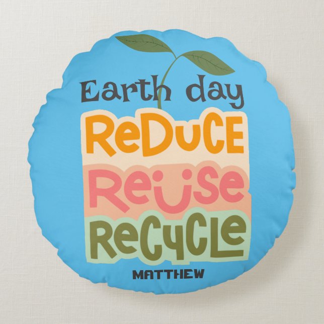earth day, go green, simple elegant science  round cushion (Front)
