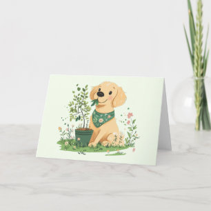 Earth Day Golden Retriever Dog Gardening Card