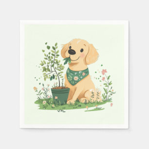 Earth Day Golden Retriever Dog Gardening Napkin