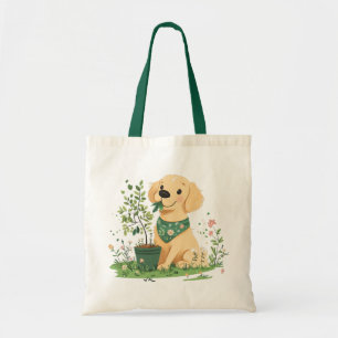 Earth Day Golden Retriever Dog Gardening Tote Bag