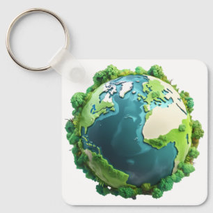 Earth Day - Green and Blue Earth with Trees Key Ring