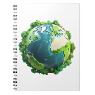 Earth Day - Green and Blue Earth with Trees Notebook