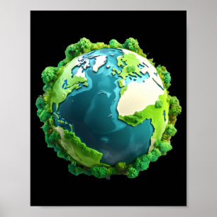 Earth Day Green And Blue Earth With Trees T Shirt Poster