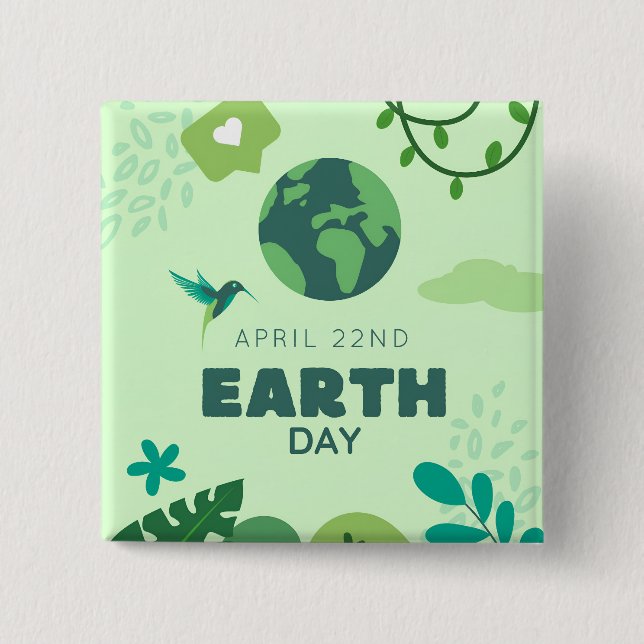 Earth Day Green Globe Plants Nature 15 Cm Square Badge (Front)
