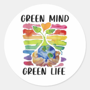 Earth Day Green Mind Green Life Environmental Prot Classic Round Sticker