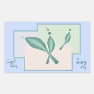 Earth Day Green Pink Teal Pastels Artsy Leaves Eco Rectangular Sticker