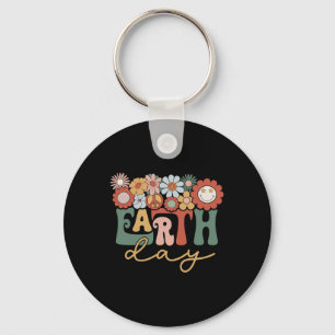 Earth Day Groovy Flower Lover Planet World Environ Key Ring