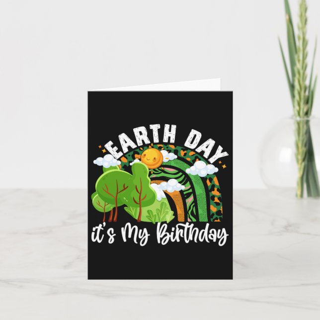 Earth Day Its My Birthday Pine Tree Rainbow Earth  Card (Front)