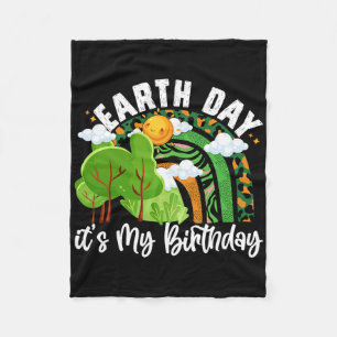 Earth Day Its My Birthday Pine Tree Rainbow Earth Fleece Blanket