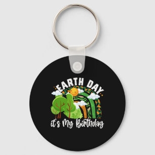 Earth Day Its My Birthday Pine Tree Rainbow Earth Key Ring