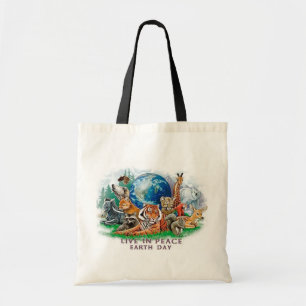 Earth Day Live In Peace Wildlife Tote Bag
