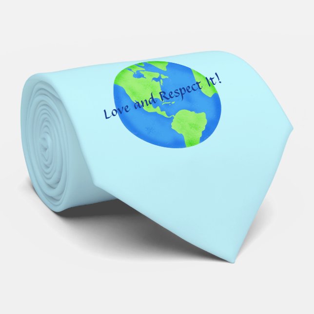 Earth Day Love and Respect Earth Custom Blue Tie (Rolled)