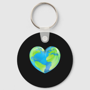 Earth Day Love Heart World Globe Key Ring