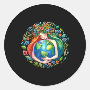 Earth Day Love Mother Earth Planet Hug Nature Envi Classic Round Sticker