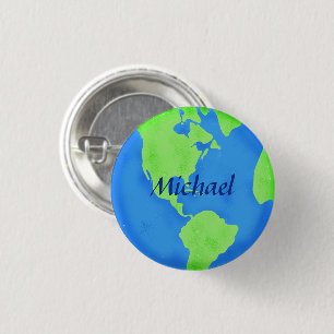 Earth Day Name Badge Globe Blue Green Personalise