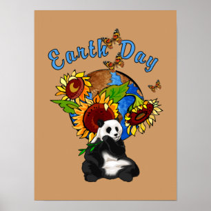 Earth Day Panda And Sunflower Poster