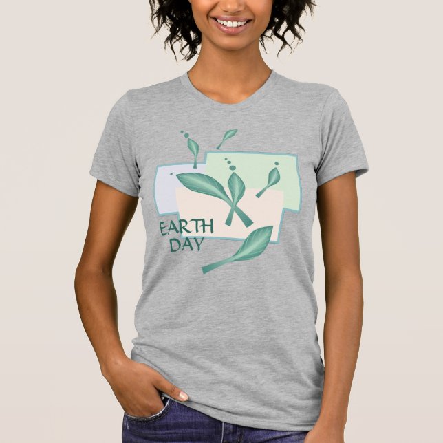 Earth Day Pastel Eco Leaves Green Fantasy 3D Art T-Shirt (Front)