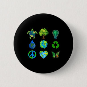 Earth Day Peace Go Plant Save Water Rescue Animals 6 Cm Round Badge