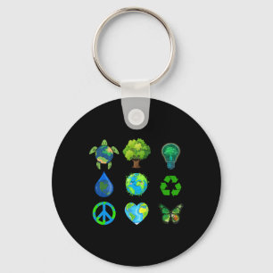 Earth Day Peace Go Plant Save Water Rescue Animals Key Ring