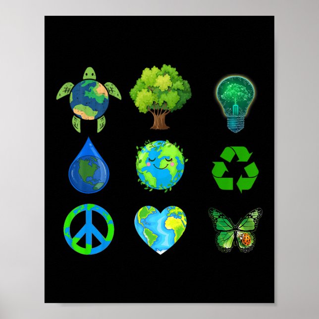 Earth Day Peace Go Plant Save Water Rescue Animals Poster (Front)
