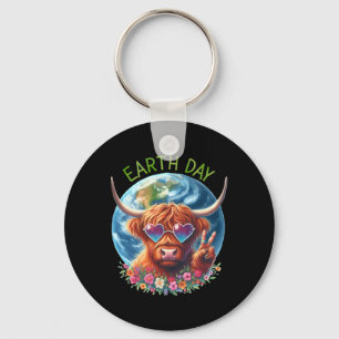 Earth Day Peace Sign Cow Heifer Animal Saving Eart Key Ring