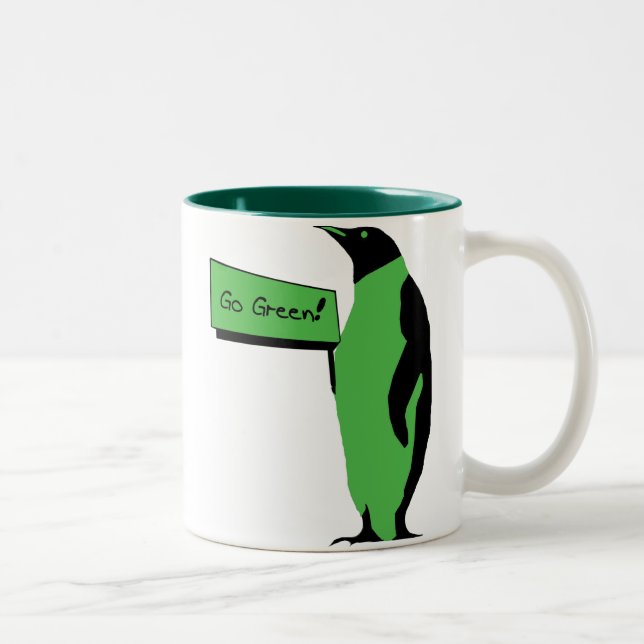 Earth Day Penguin Two-Tone Coffee Mug (Right)