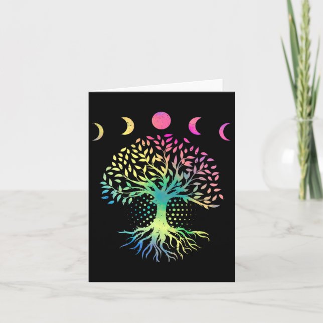 Earth Day Phases Of The Moon Retro Vibe Tree Envir Card (Front)