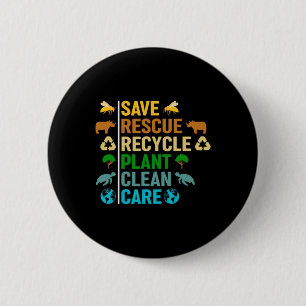 Earth Day Planet Save Bees Rescue Animals Recycled 6 Cm Round Badge