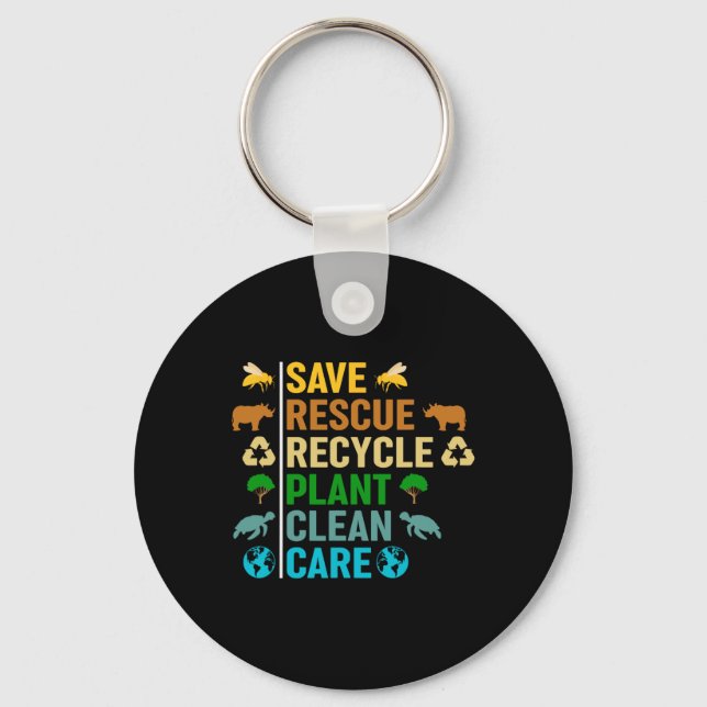 Earth Day Planet Save Bees Rescue Animals Recycled Key Ring (Front)