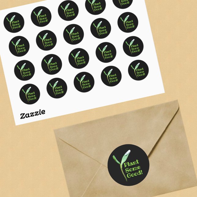 Earth Day Plant Some Good Seedling Black Classic Round Sticker (Creator Uploaded)