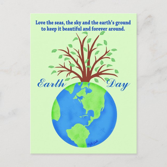 Earth Day Promote Save Love Globe Planet Tree Gree Postcard (Front)