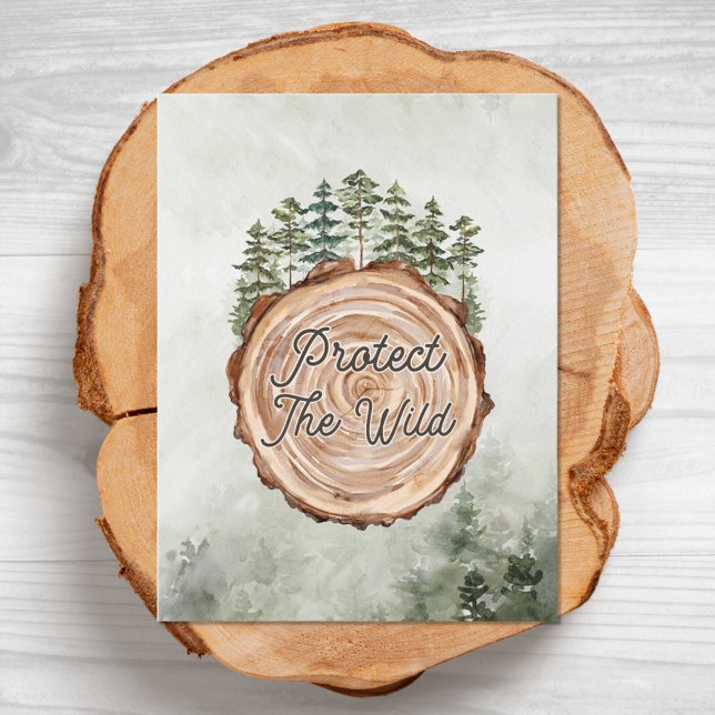 Earth Day Quote Wood Round Disc and Pine Trees Postcard (Close up)
