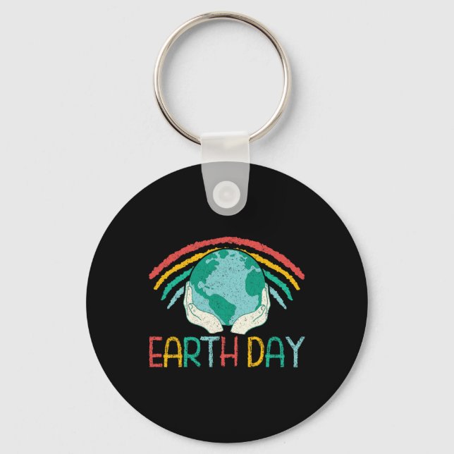 Earth Day Rainbow Globe  Key Ring (Front)