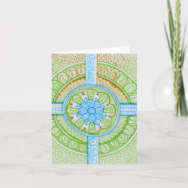 Earth Day Recycle Damask Indian Mandala Blank Bday Card (Front)