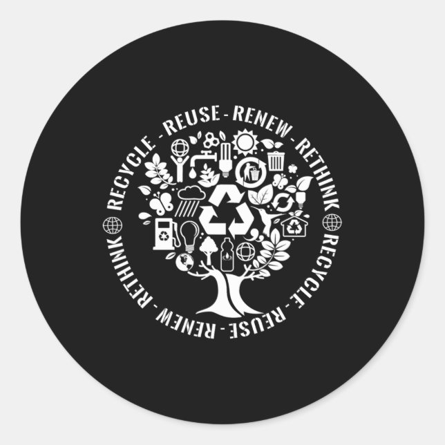 Earth Day Recycle Reuse Renew Rethink Conservation Classic Round Sticker (Front)